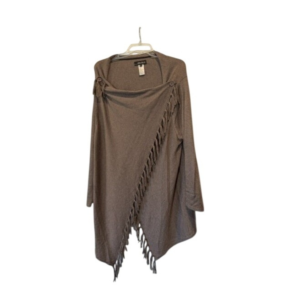 Anna Bella Womens XXL Fringe Cardigan Sweater Brown Wool Blend Boho Wrap EUC